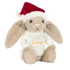 Bashful Christmas Bunny with Personalised Cream Jumper
