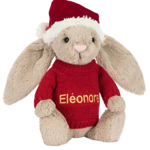 Bashful Christmas Bunny with Personalised Red Jumper