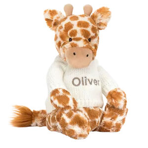 Bashful Giraffe with Personalised Cream Jumper