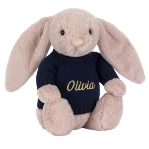 Bashful Luxe Bunny Rosa with Personalised Navy Jumper
