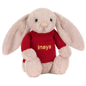Bashful Luxe Bunny Rosa with Personalised Red Jumper