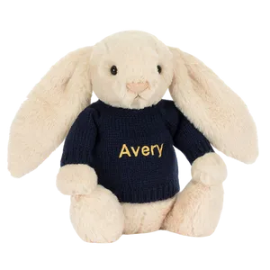 Bashful Luxe Bunny Willow with Personalised Navy Jumper