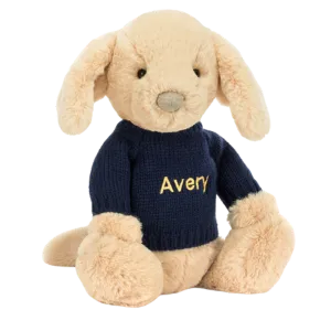 Bashful Luxe Puppy Orlando with Personalised Navy Jumper