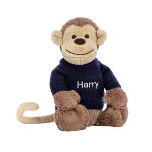 Bashful Monkey with Personalised Navy Jumper