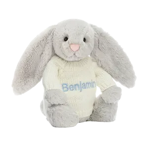 Bashful Silver Bunny with Personalised Cream Jumper