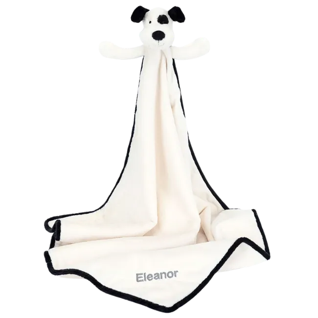 Personalised Bashful Black & Cream Puppy Blankie