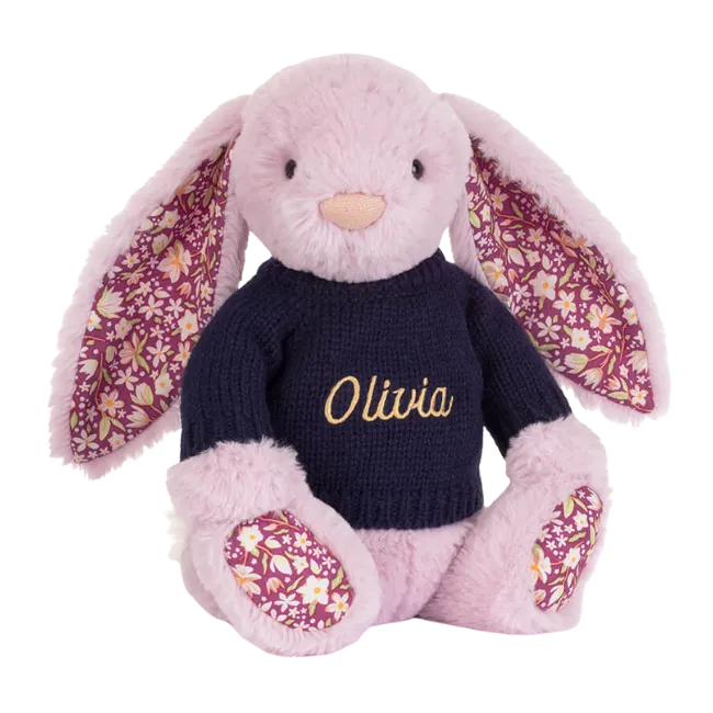 Thistlepop Blossom Luxe Bunny with Personalised Navy Jumper