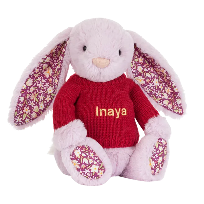 Thistlepop Blossom Luxe Bunny with Personalised Red Jumper